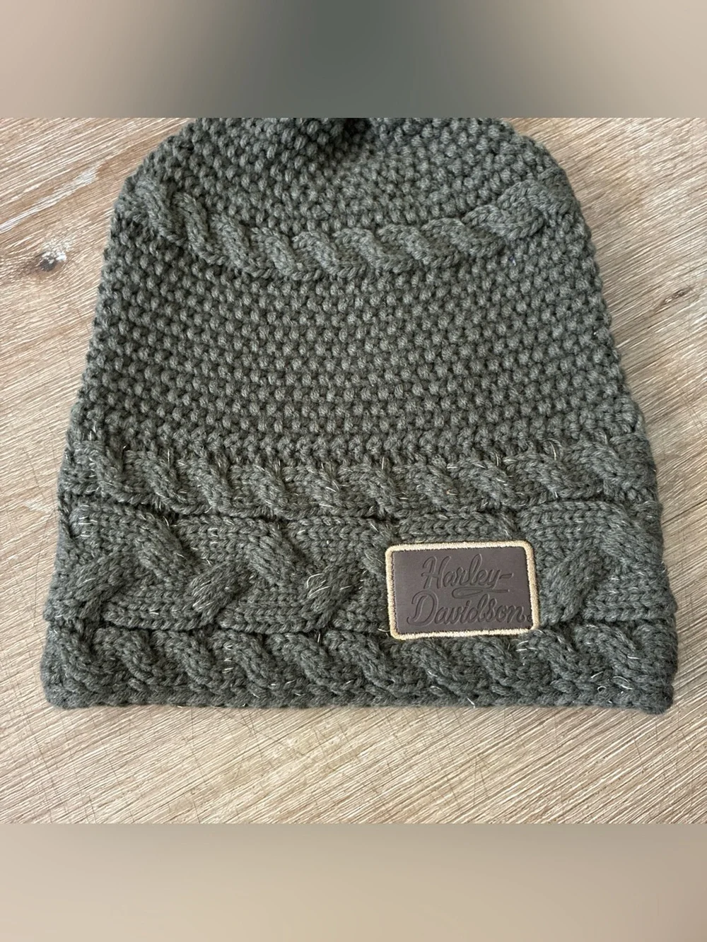Harley-Davidson Olive Green Beanie Features A Textured Cable Knit